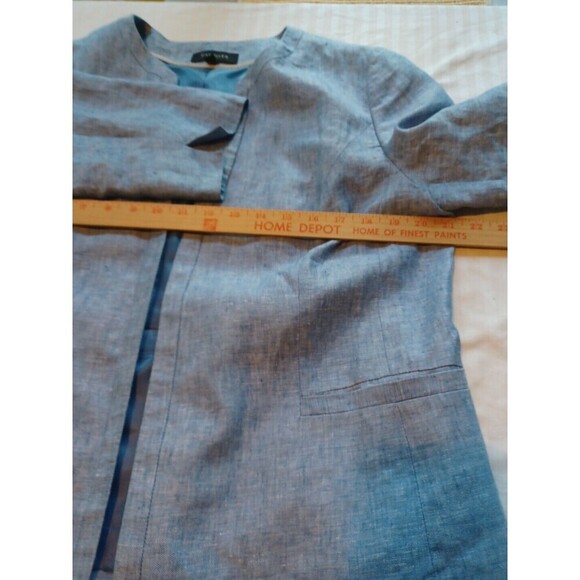 Talbots linen open blazer jacket 14 blue Coastal granny office professional - Picture 11 of 12